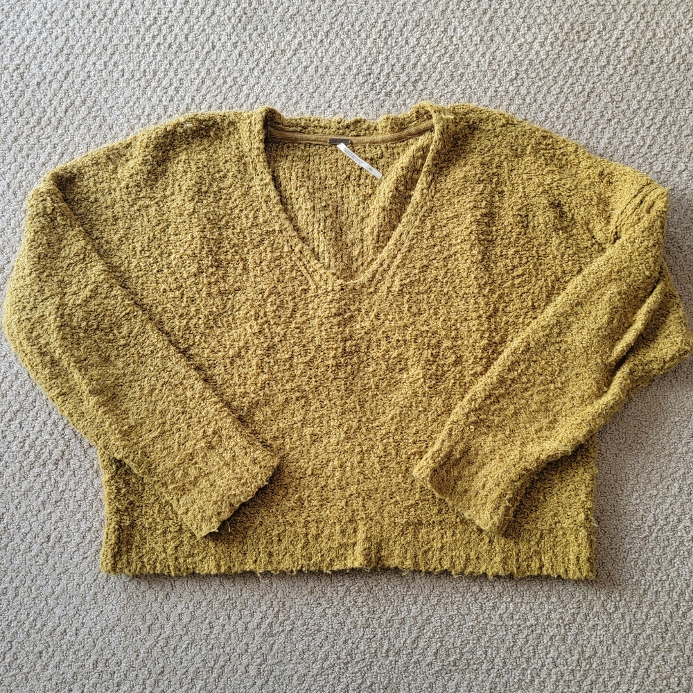 Free People V-neck Pullover Sweater Size S Mustard Yellow